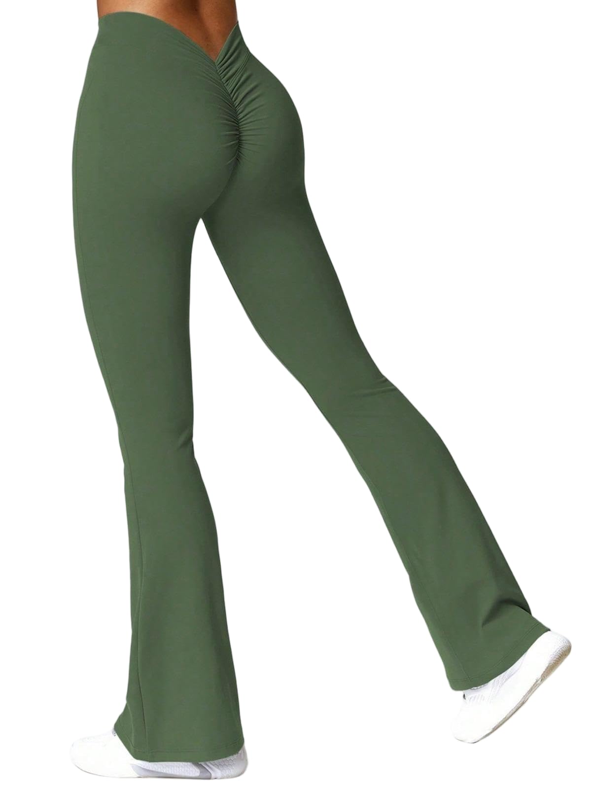 ANTTK Spodnie do jogi z dekoltem w serek dla kobiet z marszczonym wzorem podnoszącym pośladki, rozkloszowane legginsy z wysokim stanem, kontrola brzucha, spodnie treningowe slim fit, na siłownię