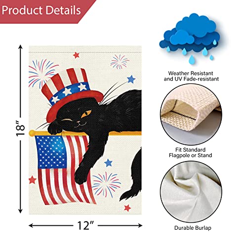Louise Maelys 4Th Of July Garden Flag 12X18 Double Sided Vertical, Small Burlap Black Cat Welcome Patriotic Garden Yard House Flags For Memorial Day Independence Day Outdoor Decor (Only Flag) #TOP3