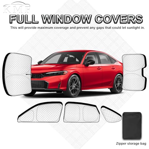 Image of KMF 8pcs Thicken Sun Shades for Honda Civic Sedan 2022-2025(Not Hatchback) Accessories,Full Car Window Covers Sunshade for Windshield Side Rear, UV Block and Blackout Privacy for Camping