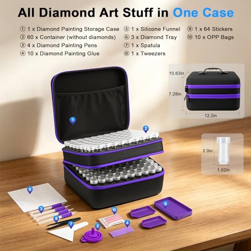 Image of ZORETCO Diamond Art Storage - 240 Containers Diamond Art Kits for Adults | Diamond Painting Storage Case with Tools, Diamond Art Supplies Storage for Diamond Painting Accessories, Bead, Gem, Crafts