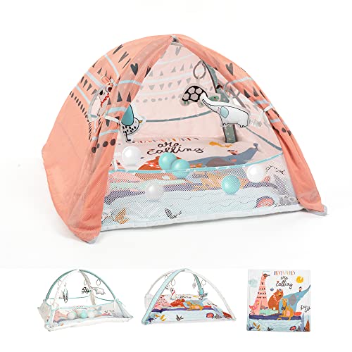 Image of LADIDA 4-in-1 Baby Activity Gym, Ball Pit & Baby Tent - 3 Stage Play Gym Padded Playmat with STEM Based Toys for Sensory and Motor Skill Development, Infant Floor Tummy Time Mat, Newborn to Toddler