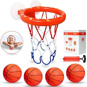 Bath Toys, Bathtub Basketball Hoop for Toddlers Kids, Boys and Girls with 4 Soft Balls, Mold Free & Strong Suction Cup, Bathtub Shooting Game & Fun Toddlers Bath Toys for Boys or Girls