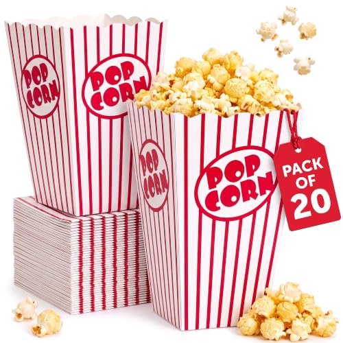 20Pcs Popcorn Boxes, 6" Tall and 2.75" Square 26oz Popcorn Containers