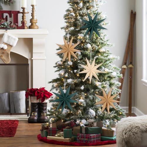 Image of 12 Inches 5 PCS Brown Green Beige Paper Star Lanterns Christmas Party Decorations Hanging Stars Christmas Party Decorations Wedding Birthday Christmas Home Party Decorations(9 Pointed)