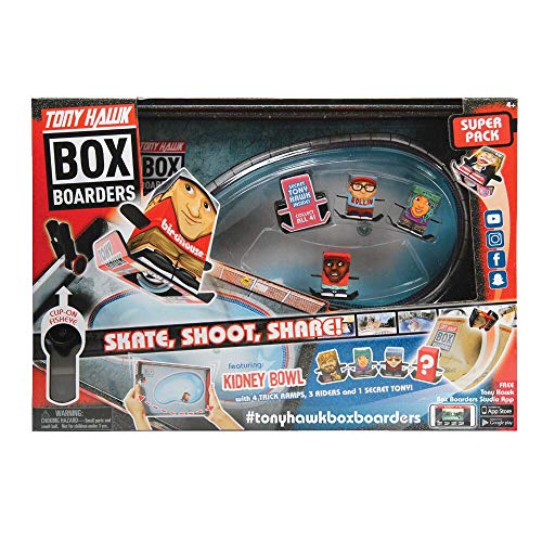 Tony Hawk Box Boarders Super Pack Kidney Bowl Set - With 3 Assorted Skateboarders, 1 Mystery Tony Hawk Figure, 4 Trick Ramps, 1 Clip-on Fisheye Lens and 1 Camera Holder - Skate, Shoot, Share - Ages 4+ - Thumbnail 5
