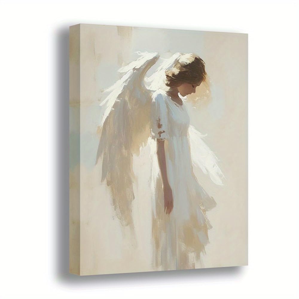 GKRXNZC Elegant Angel with Radiant Halo Wall - Minimalist Spiritual Canvas Wall Art, Serene Angelic Figure, for Living Room, Bedroom(35x45cm/14x22in(WxH)/No frame)