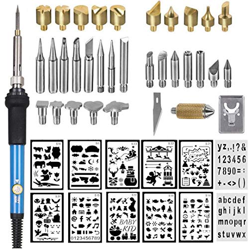 46pcs Wood Burning Kit with Adjustable Temperature Soldering Pyrography Wood Burning Pen, Embossing/Carving/Soldering Tips