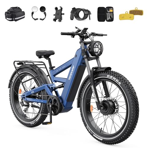 Image of TESWAY X9 Ultra Dual Motor Ebike, 60V 30Ah 200KM /120 Miles Long Range, 4000W 43MPH 240NM, 26 inch Fat Tire Full Suspension AWD Electric Bike for Adults