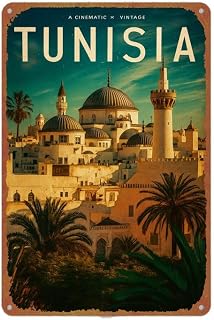 Tunisia Retro Cityscape Vintage Travel Art Aluminium Metal Sign | Vintage Wall Decor, 8X12 Inch, Living Room, Bedroom, Study, Corridor, Cafe, Office, Dorm, Porch