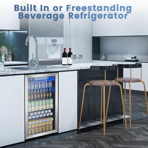 Image of Electactic Mini Fridge 130 Can Beverage Refrigerator Cooler, 3.1 Cu.Ft Drink Fridge Silver Glass Door for Soda Wine Beer, Digital Temperature Control Cooler for Home,Bar