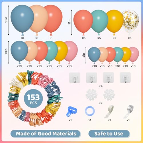 Image of Amandir 153pcs Boho Rainbow Balloon Arch Garland Kit Different Sizes