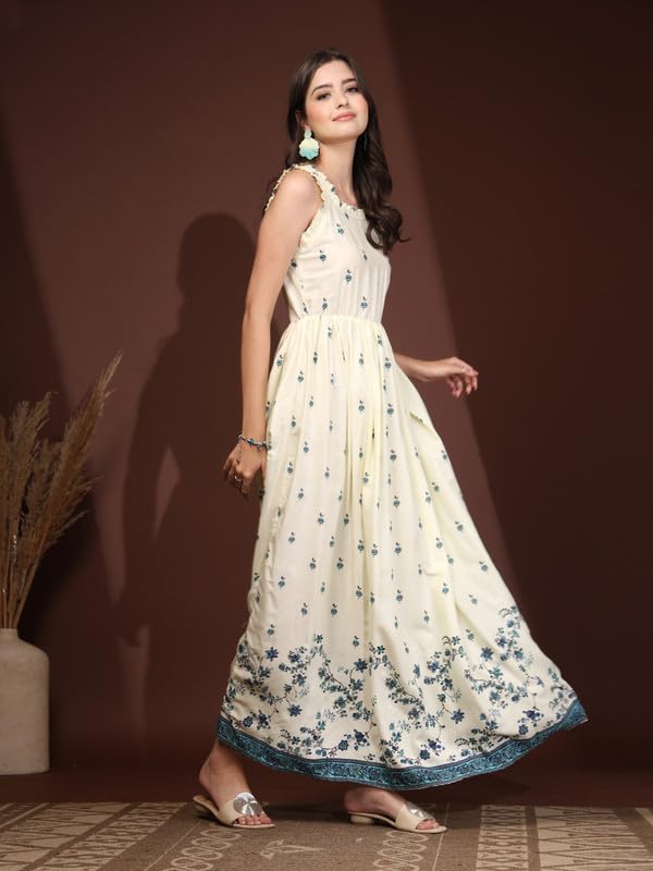 Image of Dress for Women | New Rayon Floral Printed Flared Maxi Dress for Women & Girl's