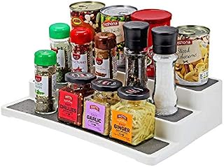 Taylor & Brown 3 Tier Spice Rack Free Standing Plastic Kitchen Cabinet Pantry Cupboard Storage Organiser Seasoning Shelf Non Slip Step Shelf White/Grey