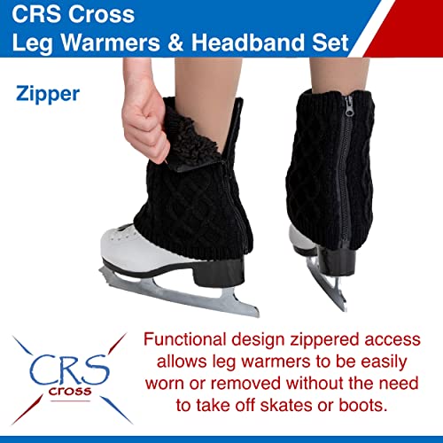 CRS Cross Leg Warmers and Headband Set for Figure Skating with Zipper. Fleece Lined Knit Keeps Legs Warm-Ice Skate Dance3