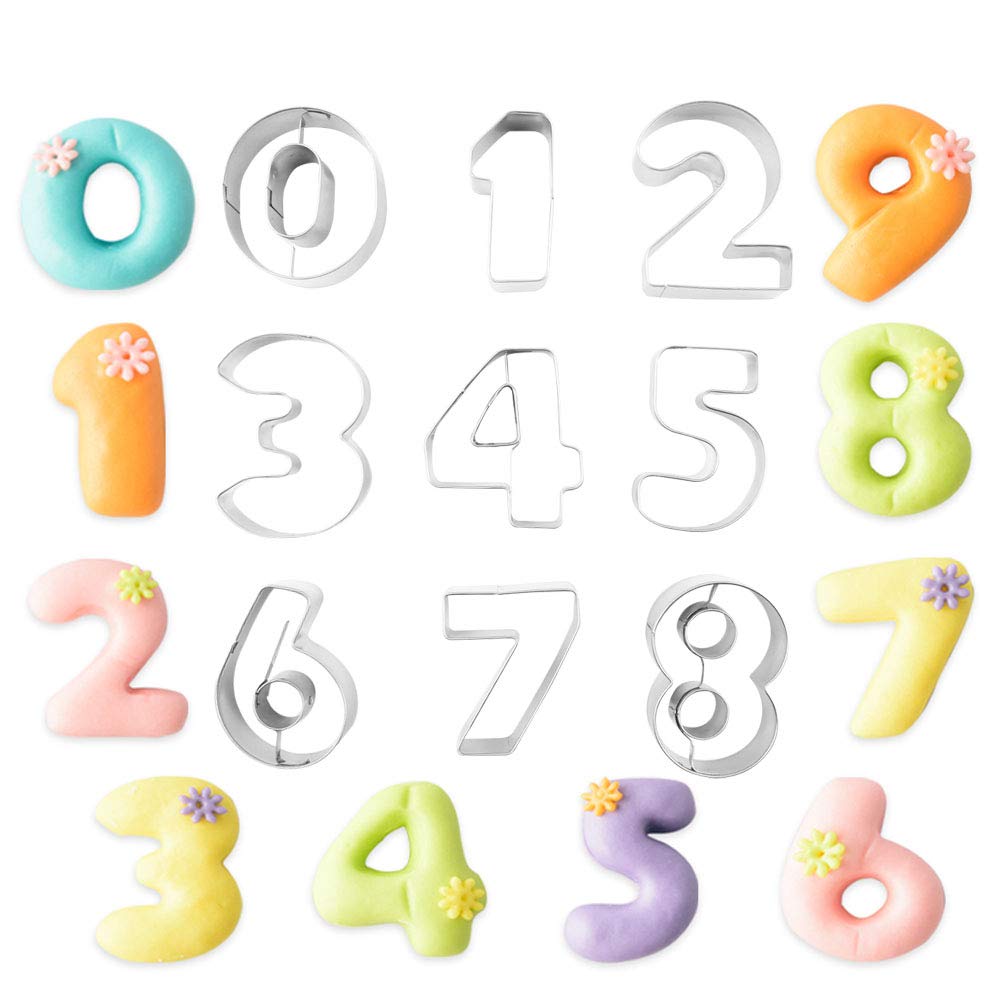 9-teiliges Ausstechformen-Set aus Edelstahl mit Zahlen, kleine Kekse, Fondant, Schokolade, Ausstechform für DIY Neujahr, Geburtstag, Party