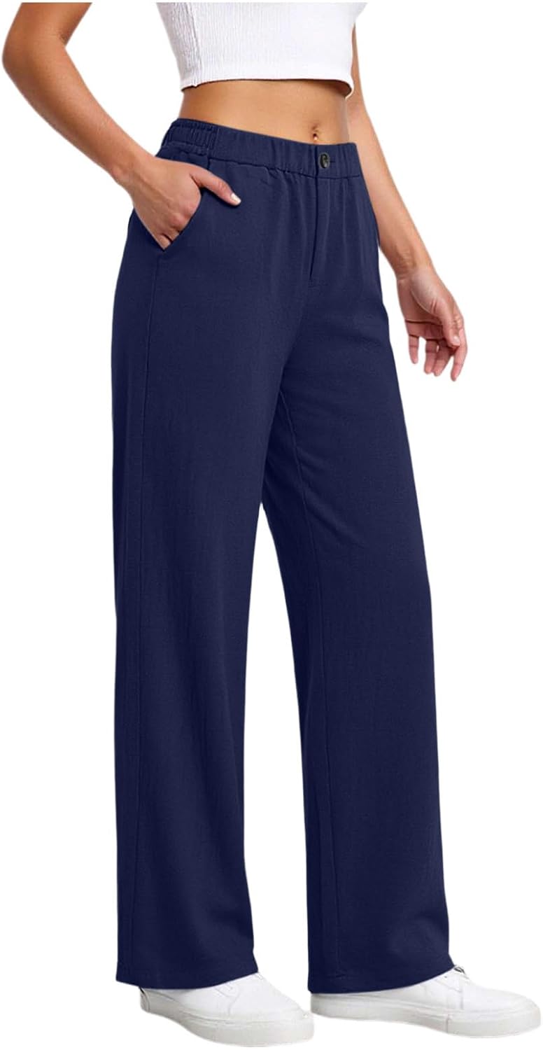 Wide Leg Palazzo Pants for Women High Waist Casual Beach Lounge Pants Loose Casual Flowy Trousers with Pockets
