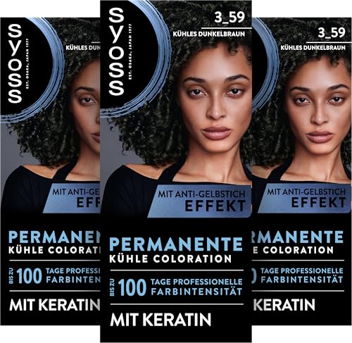 SYOSS Coloration 3_59 Kühles Dunkelbraun (115 ml) permanente Coloration mit Keratin verleiht einen kühlen Farbton für bis zu 100 Tage professionelle Farbintensität mit Anti-Gelbstich-Effekt