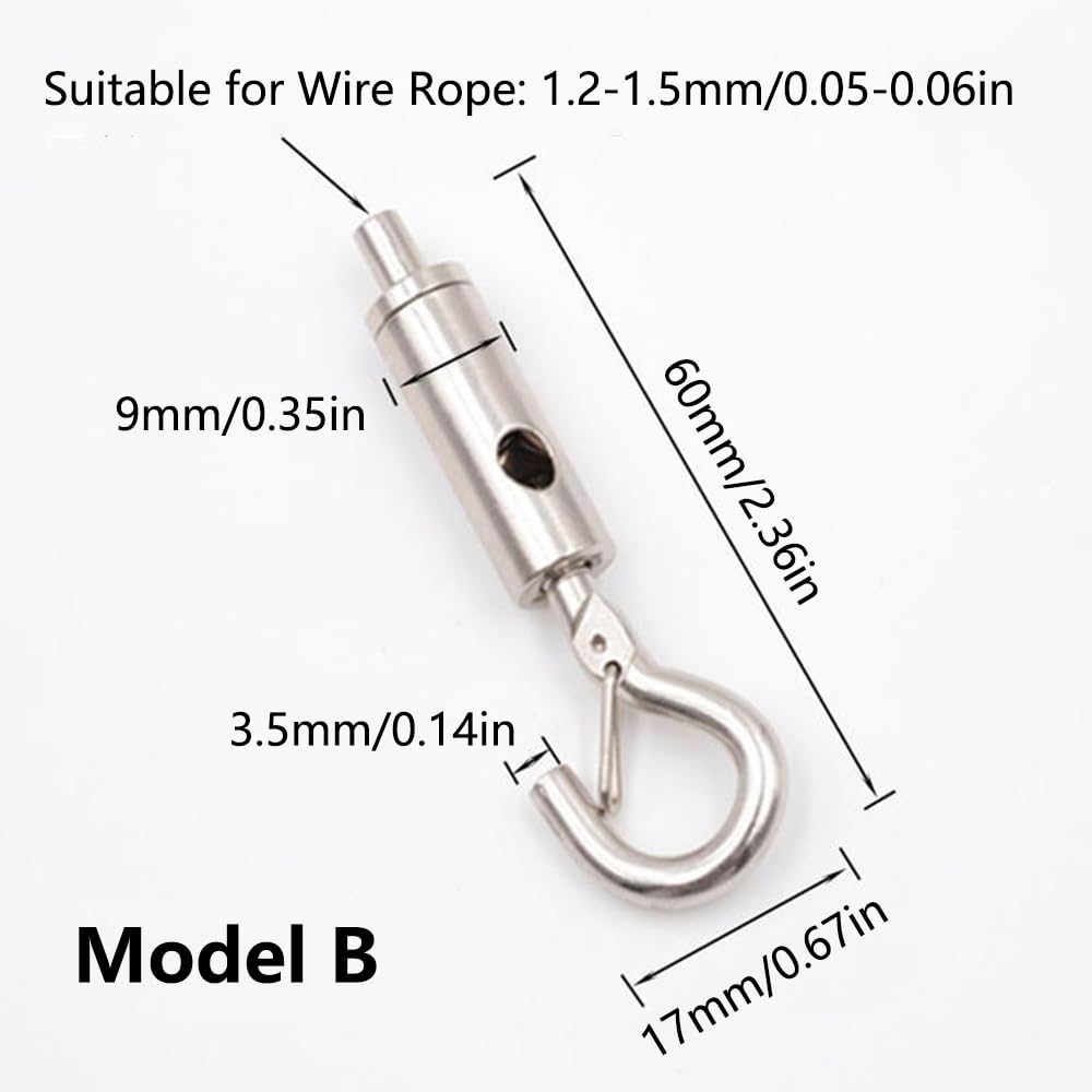15pcs Adjustable Cable Suspension Tightener, Stainless Steel Buckle Tensioner, Wire Hanging Hooks for Hanging Pendants Lightings (Model B)