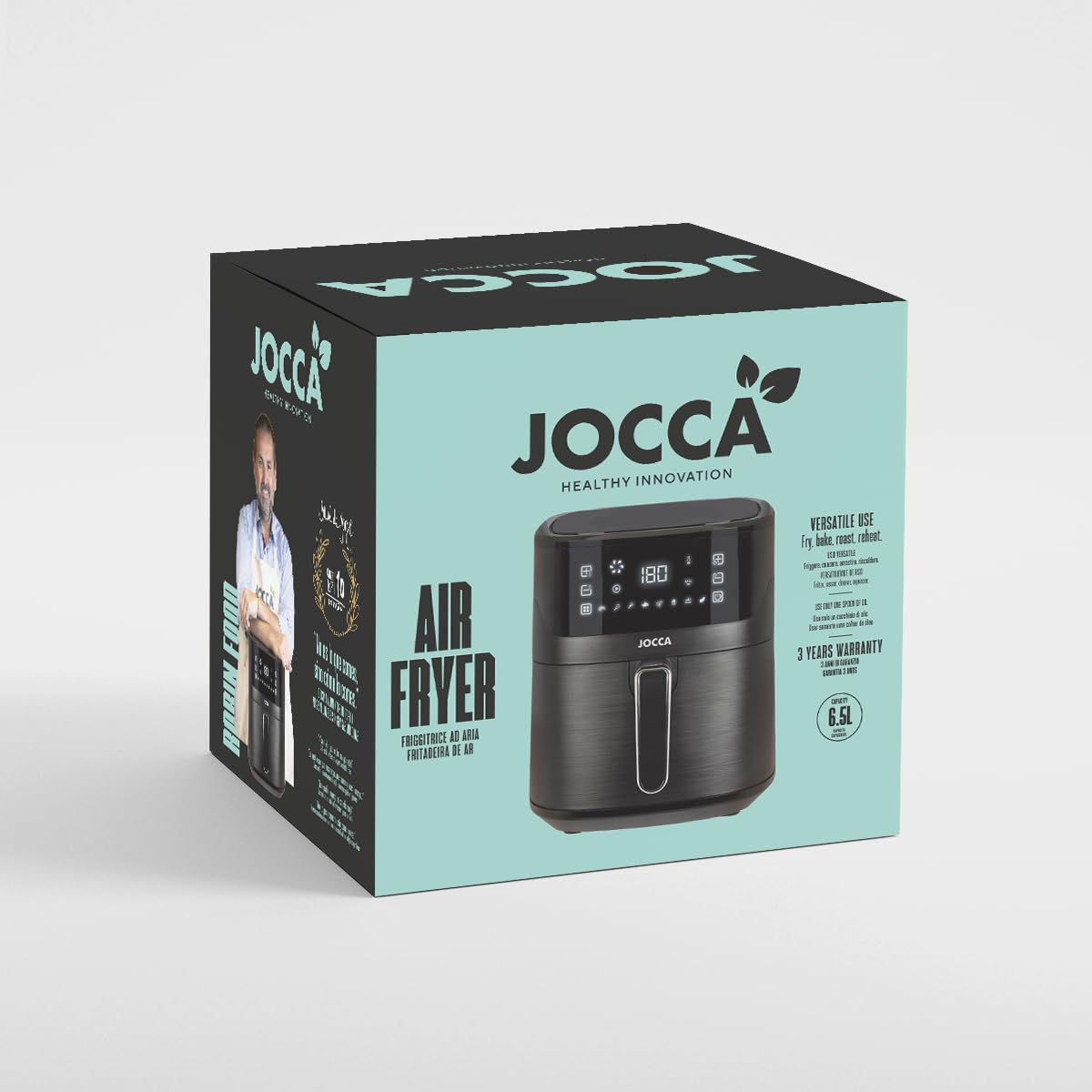 JOCCA - Freidora de Aire Caliente 6,5L| Freidora Sin Aceite| Air Fryer| Temporizador| Temperatura Ajustable| Cocina Sana| (Negro) Cocción Sin Aceite | Apagado Automático