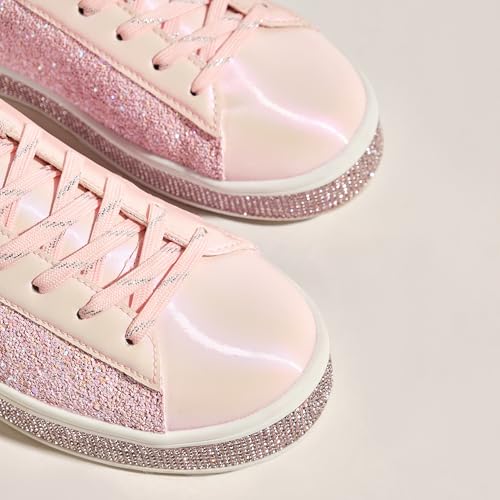 Image of UUBARIS Women's Glitter Tennis Sneakers Neon Dressy Sparkly Sneakers Rhinestone Bling Wedding Bridal Shoes Shiny Sequin Shoes