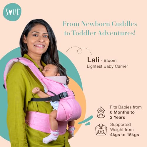 Image of SOULSLINGS 4-in-1 Lali Baby Carrier Bag - Bloom - Cotton | Compact & Lightweight (400g) | Adjustable for 0-24 Months (4-15kg) | Machine Washable & Handwashable | Breastfeeding Friendly
