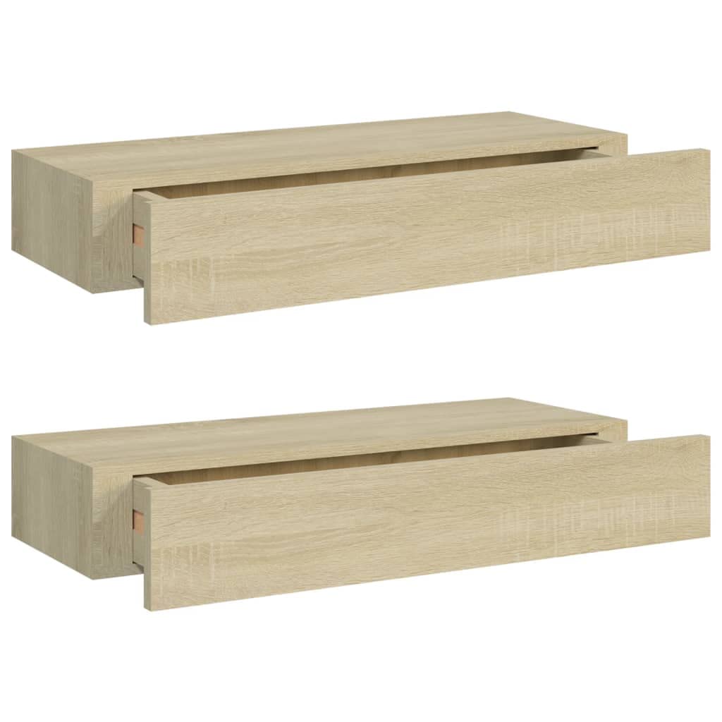 vidaXL 2x Wall-mounted Drawer Shelves Home Living Room Bedroom Furniture Shelving Ledges Floating Cabinet Wall Display Storage Shelf MDF Oak — image 1