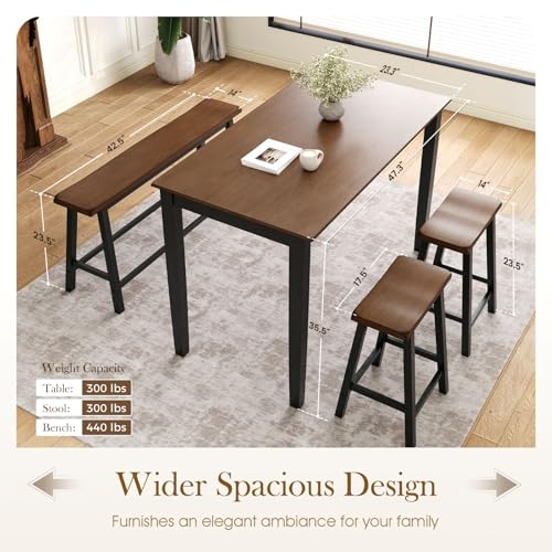 Sophia & William Dining Table Set for 4, Counter Height Table and Chairs Set of 4, Wood Kitchen Table Set with Bench and Chairs, Rectangular Breakfast Dining Set Space Saving, Walnut & Black - Image 6