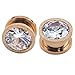 Rose Gold Stainless Steel Screw Big Cubic Zirconia Ear Gauges Plugs Tunnels Expander Body Piercing (Gauge=0g(8mm))