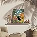 Framed Black Cat Canvas Wall Art, Gustav Klimt Inspired Colorful Garden Flowers Painting, Cute Cartoon Cat Floral Poster Print, Abstract Aesthetic Artwork for Living Room Bathroom Home Decor 12x16 in