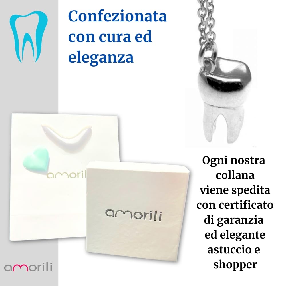 Collana con Pendente Molare Dente in Argento 925 – Gioiello Unisex, Idea Regalo Dentista, Odontotecnico, Amico a Tema Denti - cln0208