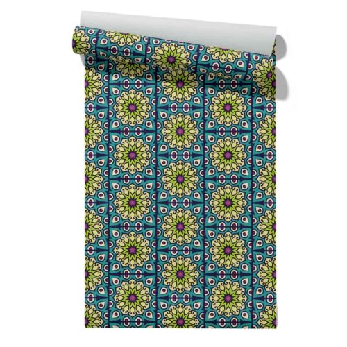 CEVAN Papel Pintado Textil Autoadhesivo Textura Tela Mandala Ethnic Retro Étnico Lámina de Vinilo Autoadhesiva Para Muebles Cocina 45x300cm