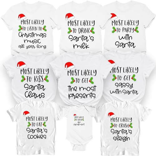 Christmas Family Shirts Most Likely to, Christmas Quote Most Likely to T-Shirts Matching Family Pajamas Holiday Outfits (Multicolor)2