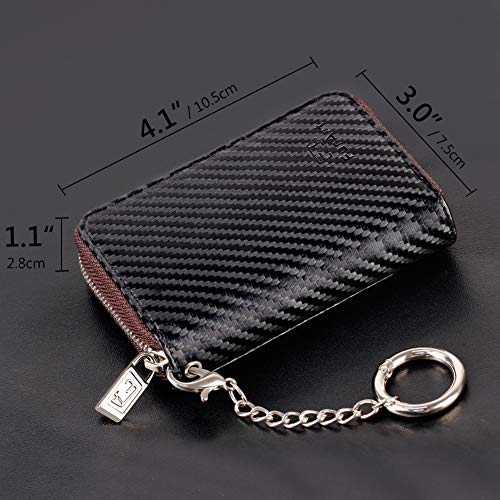 Image of FurArt Zipper Wallet Women, RFID Blocking Credit Card Wallet, Business Card Holder, Compact Size KeyChain Wallet, Carbon Fiber Black, small, Classic