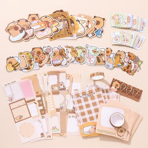 Image of GDNK Scrape Book Kit Scrapbooking Kit Vintage Journal Scrapbook Pack DIY Paper Stickers, Craft Kits Notebook, Collage Album Aesthetic Sticker Journaling Scrapbook Photo Album (Capy Bara)