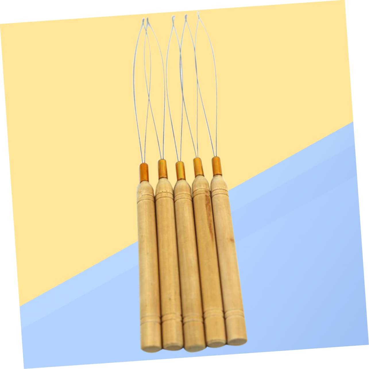 FRCOLOR 5pcs Hair Extension Loop Needle Threader Ergonomic Wooden Handle for Comfortable Use DIY Tool for Barbershop and Home Hair Extensions