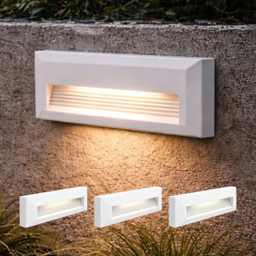 MAKA Segnapasso LED Rettangolare 6W CCT IP65 da Esterno | Luce Regolabile 3000K–4200K–6400K | Faretto Anti-Abbagliamento per Giardino, Scale e Vialetti | Bianco/Nero (Bianco)