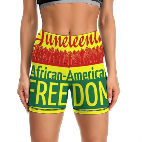 JYYAU Juneteenth Freedom Day African American High Waist Yoga Shorts for Women Athletic Shorts Leggings Running Pants Black