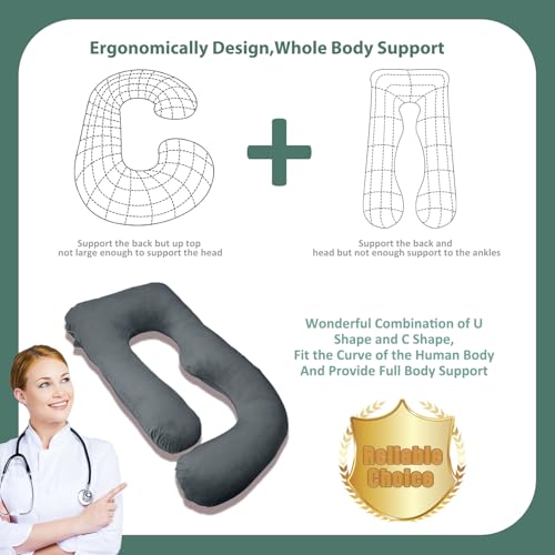 Image of Chilling Home Pregnancy Pillow, U Shaped Pregnancy Pillows for Sleeping Full Body Pillow Maternity Pillow for Pregnant Women 58 inch, Pregnant Women Must Have with Removable Cover, Black