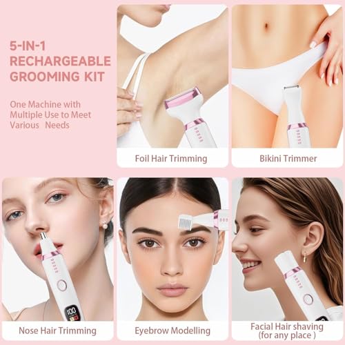 Image of Bikini trimmers for women 5-in-1 Trimmer Bikini Trimmer for Women | Eyebrow Trimmer & Facial Hair Removal Machine | 120 Mins Runtime (Pack of 1)