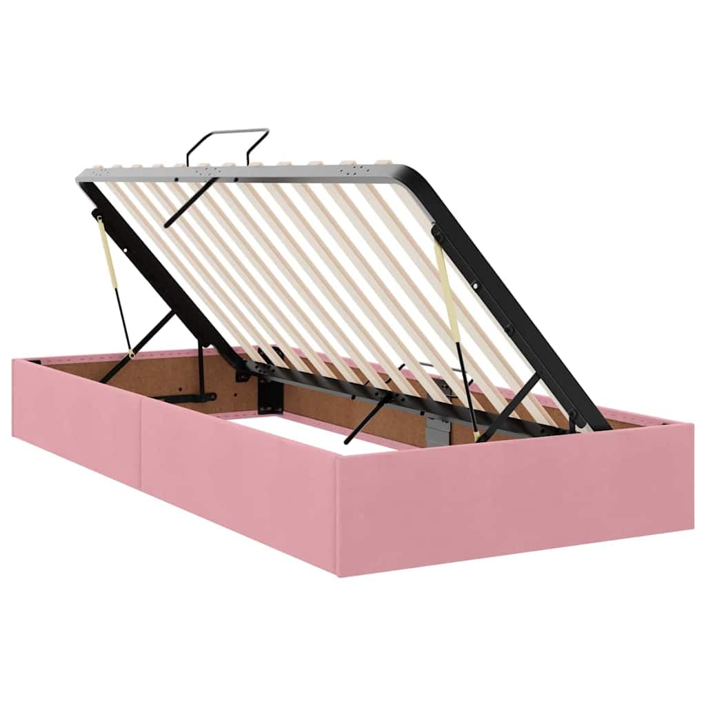 Cama de almacenamiento de terciopelo rosa 180 x 200 cm con elevación hidráulica, marco de metal resistente y colchón de densidad media, elegantes muebles de dormitorio para parejas