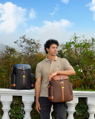 Image of EUME Zorain Premium Laptop Backpack for Men & Women | 15.6 Inch Laptop Sleeve | 27L Water Resistant Nylon & Microfiber Vegan Leather | Lightweight & Multipurpose | For Office Work & Travel