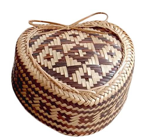 CraftCurlThai kra-tip sticky rice heart shape bamboo basket handmade steamers cookware - 5 inch for home decoration, restaurant or collectible item