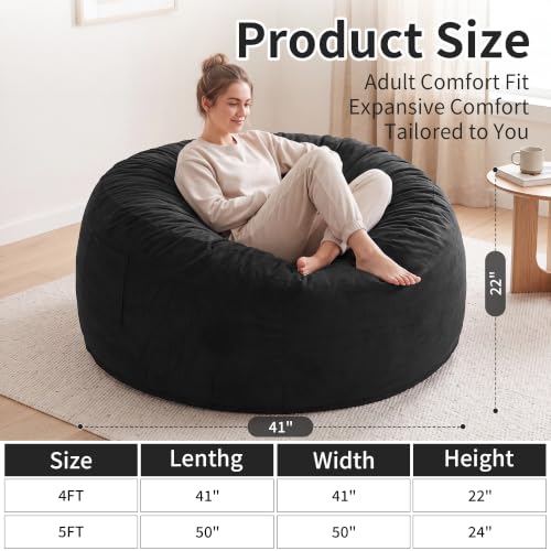 Image of 4 Ft. Bean Bag Chair for Adults, Teens, Kids with Memory Foam Filling