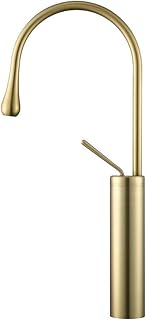 Above Counter Basin Faucet, 360°Rotation Hot and Cold Dual Control Mixer Tap, ​High Arch Single Handle Drop Shape Sink Faucets, Refined Copper Body,A(D)