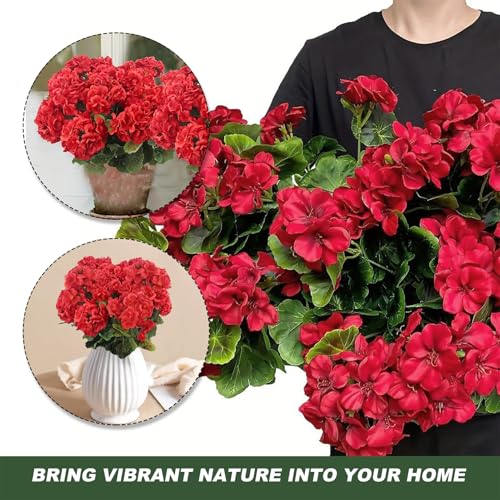 Artificial Geraniums Flowers for Outdoors, 6pcs Artificial Fake Outdoor Flowers Fleur Artificielle Exterieur Faux Silk Geraniums Flower image 3
