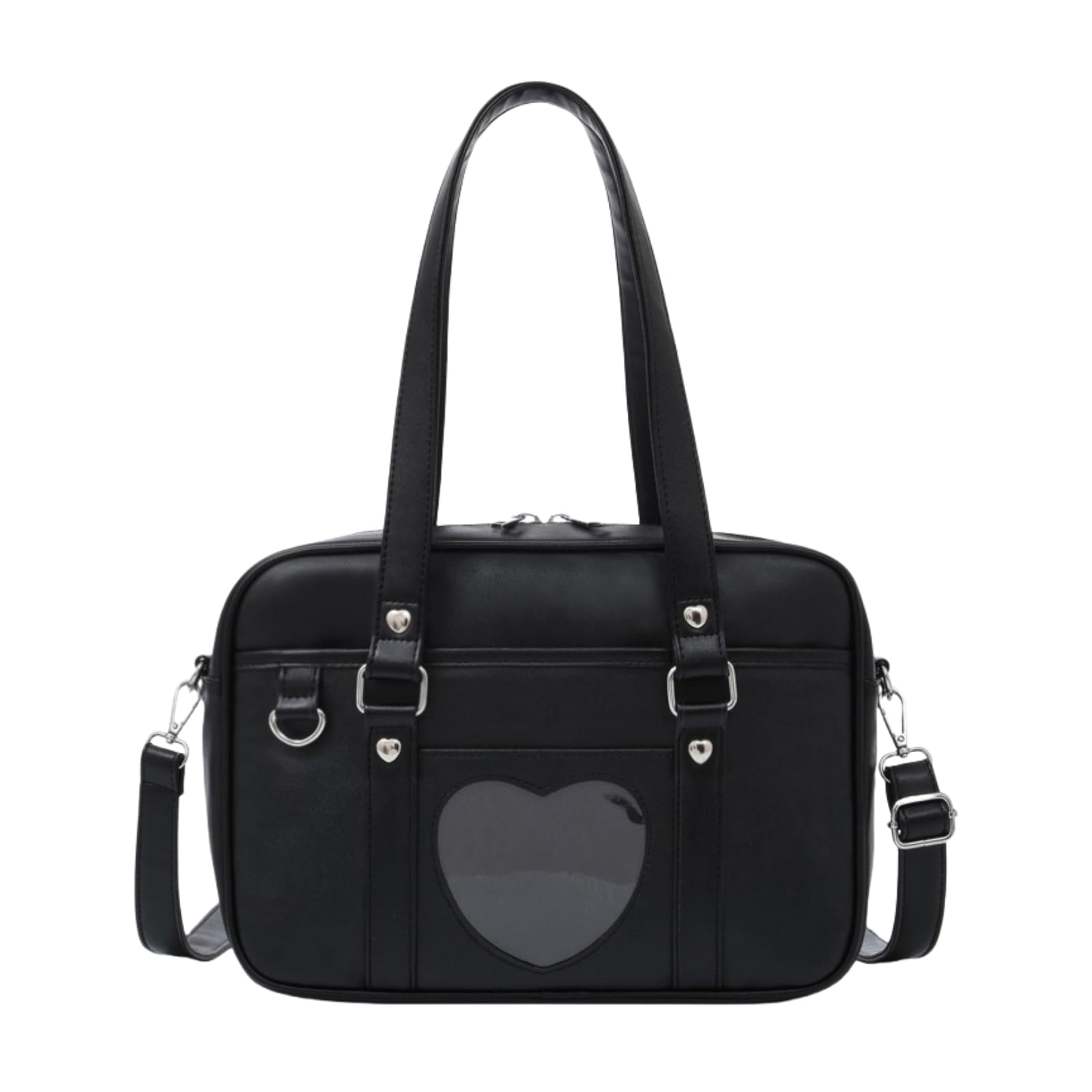 Heart-shaped Single Shoulder Bag Crossbody Bag for Women Pu Leather Academy Handbag Japanese Anime JK Uniform Bag (Black)