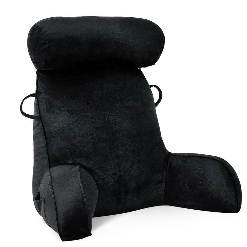 Mingfuxin Reading Pillows for Bed Sofa, Bed Backrest Pillows with Neck Arm Back Support Pillow, Adult Back Reading Cushion with Detachable Neck Roll & Washable Velvet Cover for Relaxing Watching