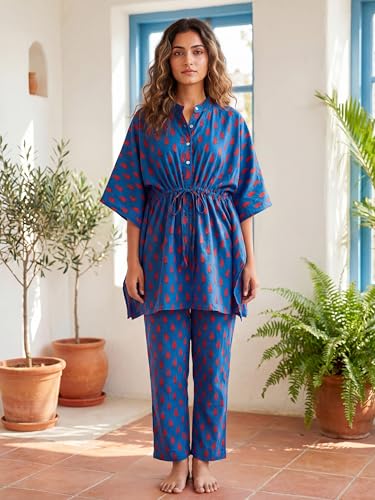 Image of Cotton Floral Printed 2 Piece Night Suit Top & Pajama Set for Women & Girls