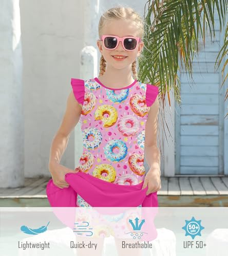 Image of Girls Swimsuit 2 Piece Ruffle Bathing Suit UPF 50+ Tankini Swimsuit Skirt with Lining Size 3-10