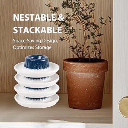 Autumnlife Eierbecher 2er-Set, Stapelbare Eierhalter mit Ablage, Porzellan Eierständer mit Teller Runde Eierbecher für Frühstückstisc, ideal für weich- & hartgekochte Eier, Blau – Bild 6